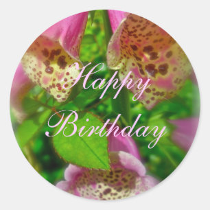Rond Pink Foxgloves Happy Anniversaire Sticker