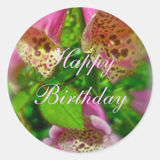 Rond Pink Foxgloves Happy Anniversaire Sticker (Devant)