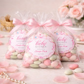 Rond Pink Gingham Floral Bow Baby Shower Sticker