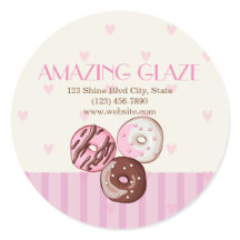 Pink Hearts Donut Shop Boulangerie Sticker Étiquet