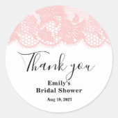 Rond Pink Lace Bridal Shower Classic Round Sticker (Devant)