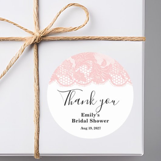 Rond Pink Lace Bridal Shower Classic Round Sticker