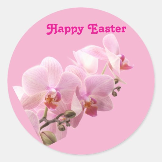 Rond Pink Orchids “Happy Easter” Sticker (Devant)