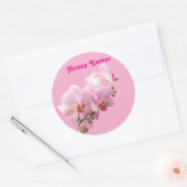 Rond Pink Orchids “Happy Easter” Sticker (Enveloppe)
