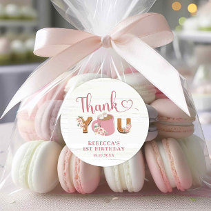 Rond Pink S'more Girl 1er Anniversaire Sticker Merci