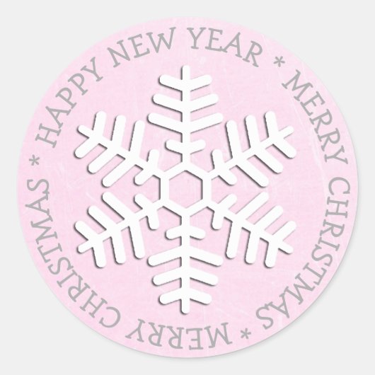 Rond Pink Snowflake Joyeux Sticker de Noël (Devant)