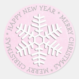 Rond Pink Snowflake Joyeux Sticker de Noël