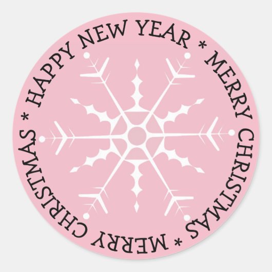 Rond Pink Snowflake Joyeux Sticker de Noël (Devant)