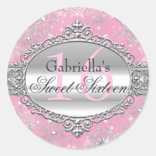 Rond Pink Snowflake Winter Wonderland Sweet 16 Sticker