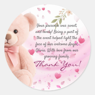 Rond Pink Teddy Bear Baby Shower Thank You Sticker