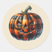 Rond Plaid Pumpkin Halloween Round Sticker (Devant)