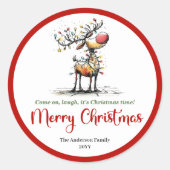 Rond Playful whimsical reindeer sticker holiday lights (Devant)