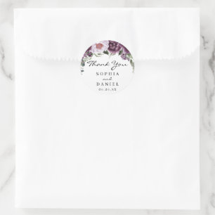 Rond Plum Peonies Mariage Favor Sticker