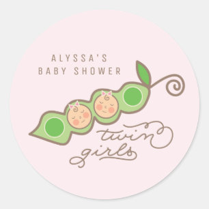 Rond Pois roses dans un Sticker Baby shower jumeaux fil