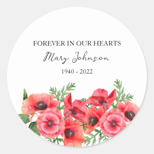 Rond Poppy Memorial Funeral Classic Round Sticker (Devant)