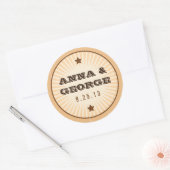 Rond Poster rustique : Crème et Sticker Mariage Brown (Enveloppe)