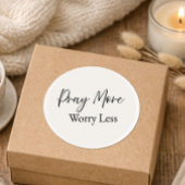 Rond Pray More Worry Less – Minimal Christian Sticker