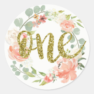 Rond Premier Anniversaire Pink Gold Floral Sticker Wrea