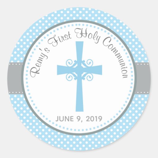 Rond Première Communion Sainte / Sticker Baptême (Gris  (Devant)