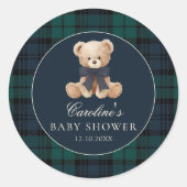 Rond Preppy Teddy Bear Baby Shower Sticker (Devant)