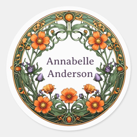 Rond Pretty Art Nouveau Floral Sticker (Devant)