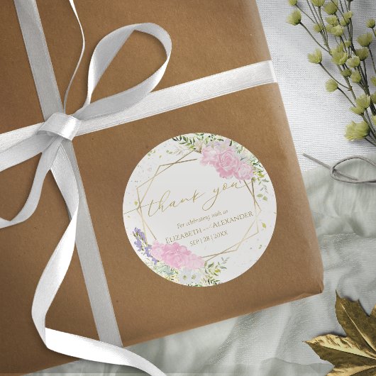 Rond Printemps mariage merci Sticker Aquarelle dorée