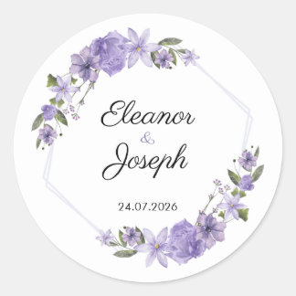 Rond Purple Floral Wedding Sticker Circle Label