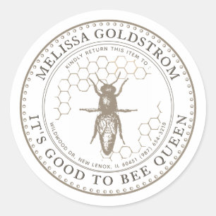 Rond Queen Bee Bon d'être Queen Beekeeper ID Sticker