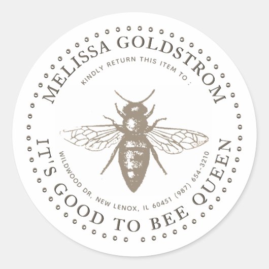 Rond Queen Bee Good to be Queen Property ID Sticker (Devant)