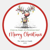 Rond Quirky reindeer sticker wrapping lights cartoon  (Devant)