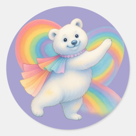 Rond Rainbow Polar Bear Kids Sticker – Cute Character  (Devant)