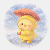 Rond Rainy Day Alma Sticker | Cute Chick in Raincoat (Devant)