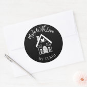 Rond Réalisé avec l'amour Sticker Black and White House (Enveloppe)