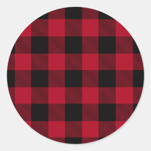 Rond Red Buffalo Plaid Motif sur Sticker Rustique Noir