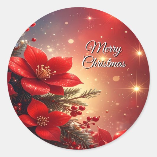 Rond Red Christmas Floral Holiday Sticker (Devant)