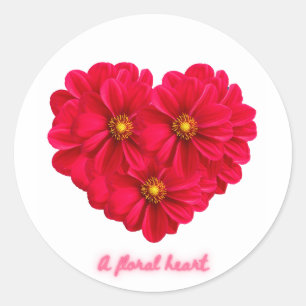 Rond Red Dahlia Flowers Heart Sticker - A Floral Heart