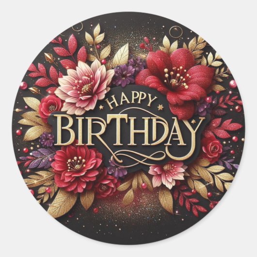 Rond Red floral birthday sticker (Devant)