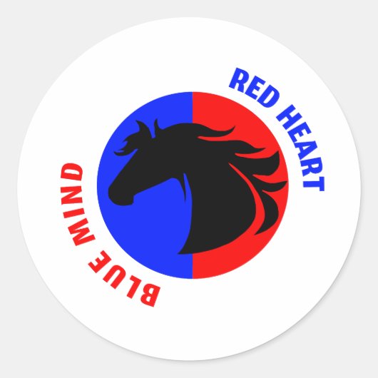 Rond Red Heart Blue Mind Horse Sticker (Devant)