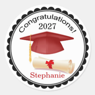 Rond Red Mortar, diplôme Votre nom Graduation Sticker