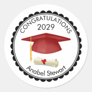 Rond Red Mortar, diplôme Votre nom Graduation Sticker