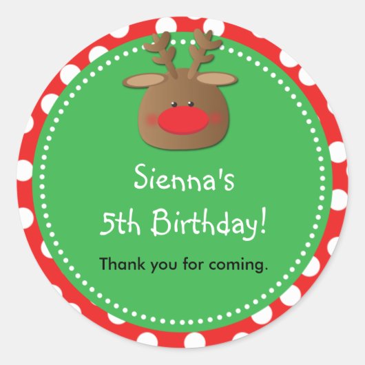 Rond Reindeer Noël Polka Dot Favoriser Sticker (Devant)