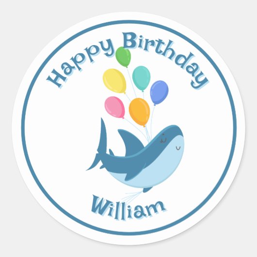 Rond Requin avec Ballons Classic Round Sticker (Devant)
