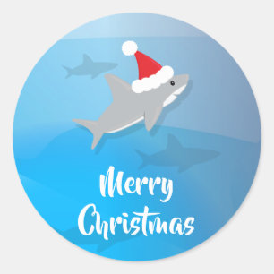 Rond Requin avec Santa Hat Joyeux Sticker de Noël