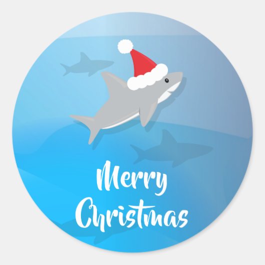 Rond Requin avec Santa Hat Joyeux Sticker de Noël (Devant)