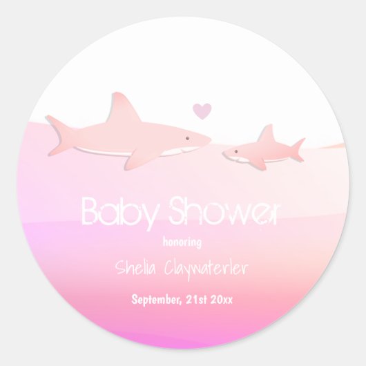 Rond Requins mignons et rose océan | Sticker Baby showe (Devant)