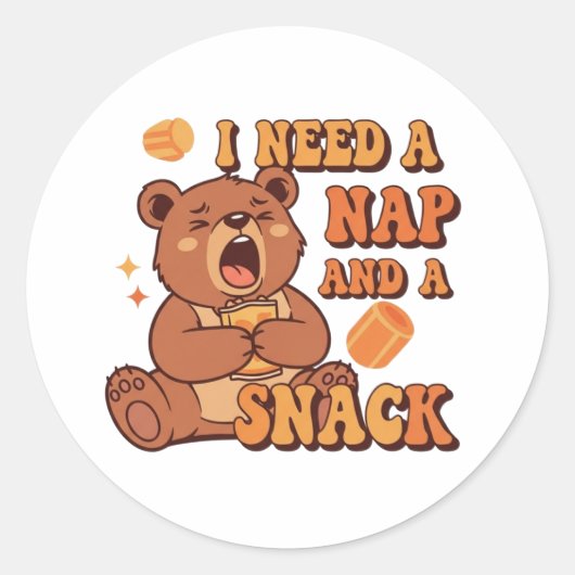 Rond Retro Bear Needs a Nap Vinyl Sticker (Devant)