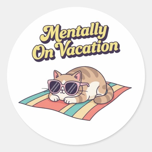 Rond Retro Cat Mentally On Vacation Vinyl Sticker (Devant)
