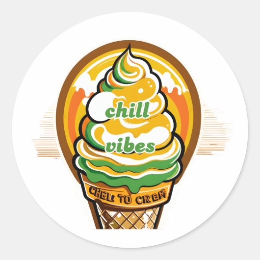 Rond Retro Chill Vibes Ice Cream Sticker - Summer Sunbu (Devant)