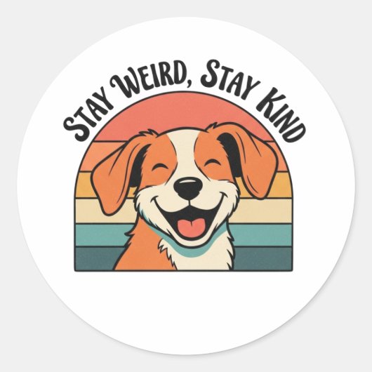 Rond Retro Dog Stay Kind Vinyl Sticker (Devant)
