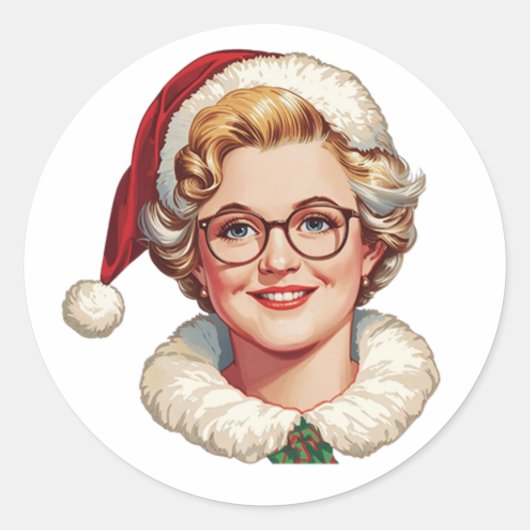 Rond Retro Mrs. Claus Christmas Sticker (Devant)